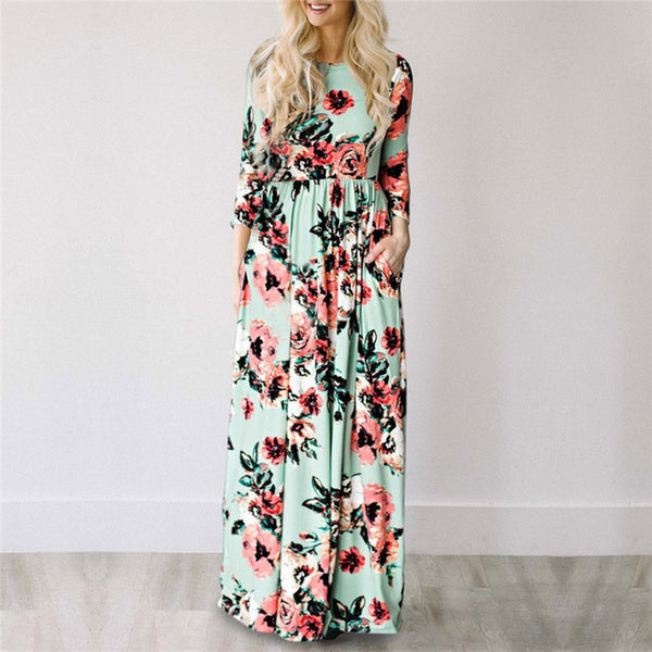 Summer Long Dress Floral Print Boho Beach Dress