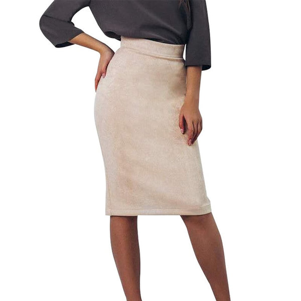 Vintage Suede Split Bodycon Skirt